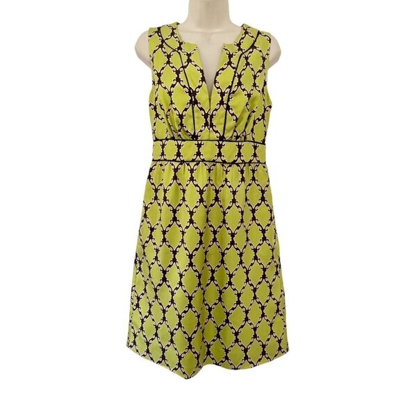 KATE SPADE MARIE Woman's Sz 2 Green Geometric Lattice  Print Silk Dress - Picture 1 of 11